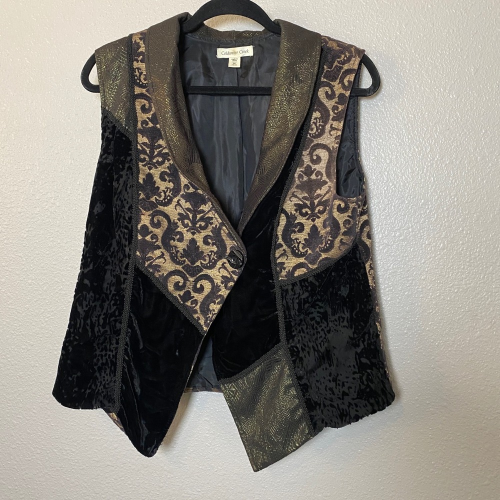 Coldwater Creek Velvet Patchwork Vest Medium Whimsigoth Witchy Dark Feminine VTG
